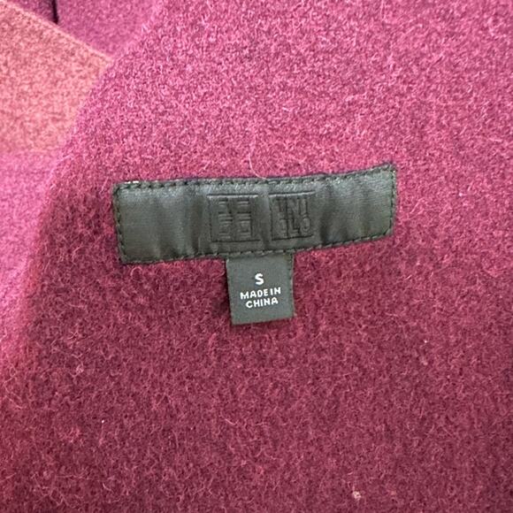 Uniqlo Double Face Hooded Coat Maroon Red Wool Blend Size Small - Picture 6 of 6